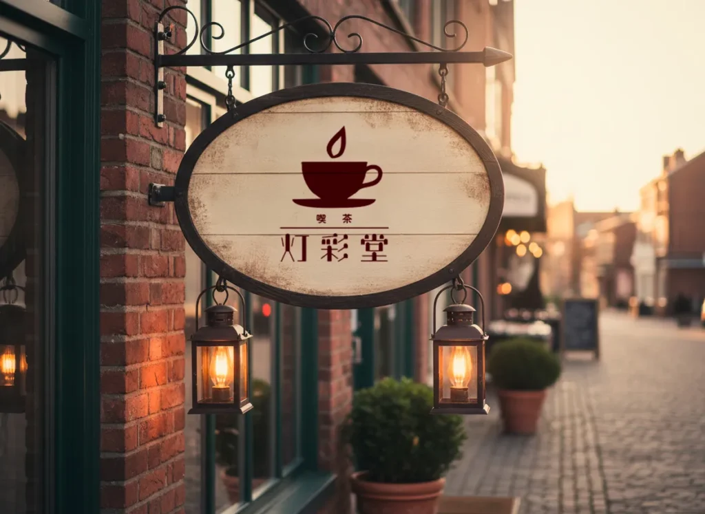 純喫茶ロゴマークの看板モックアップ画像